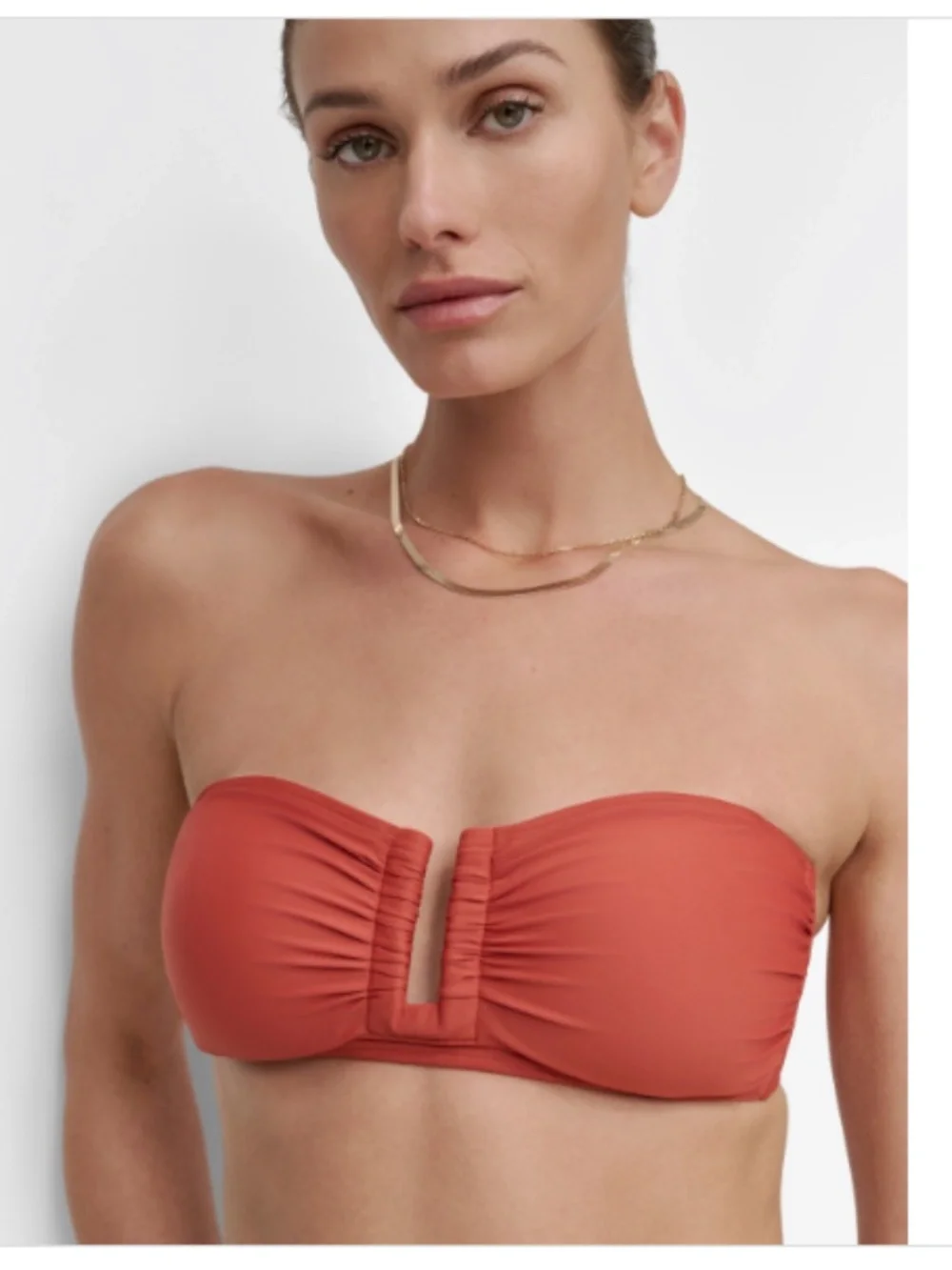 Dkny Women's Shirred U-Wire Bandeau Bikini Top  Brown Size S 11608